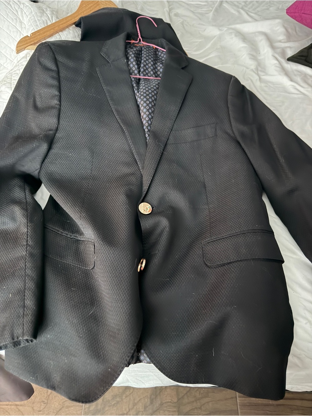 TALLIA Men's Black Textured Single-Breasted Sport Coat with Gold Buttons